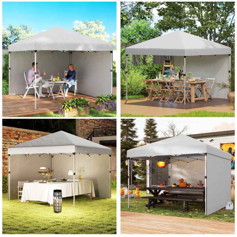 Outsunny 3 x 3 (M) Pop Up Gazebo, UPF 30+ with 2 Sidewalls, Leg Weight Bags and Wheeled Bag, Height Adjustable Party Tent Event Shelter for Garden, Patio, White