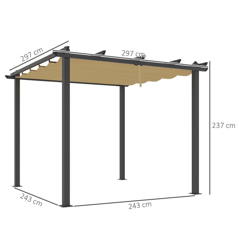 Outsunny 3 x 3(m) Pergola with Retractable Roof, Aluminium Frame Garden Gazebo Canopy Outdoor Sun Shade Shelter for Grill, Patio, Deck, Khaki
