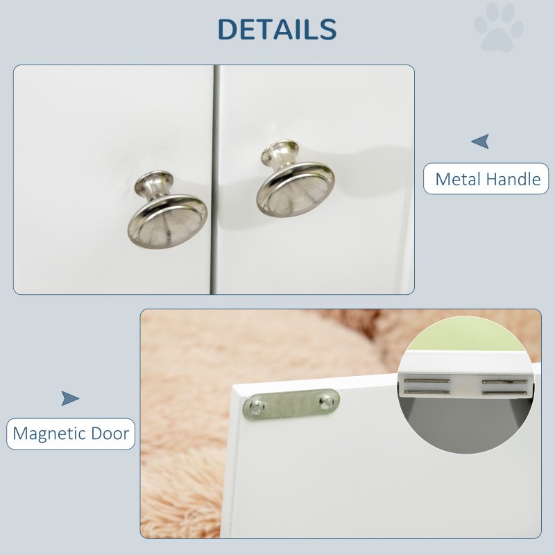 PawHut Raised Dog Bowls for Large Dogs Pet Feeding Station w/ Stand, Storage, Two Stainless Steel Bowls - White