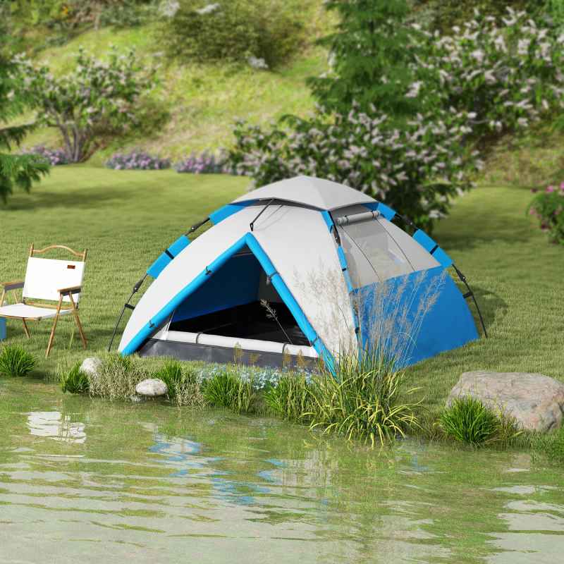 Outsunny Camping Tent, 3-4 Man Family Dome Tent, 2000mm Waterproof, with Carry Bag and Top Hook, for Fishing Hiking Festival, Quick Setup, Blue