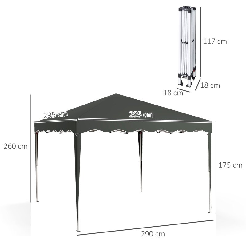 Outsunny 3x3(m) Pop Up Gazebo, Foldable Party Tent with Wave Edge and Carry Bag, Height Adjustable Festival Camping Canopy for Garden Outdoor, Grey