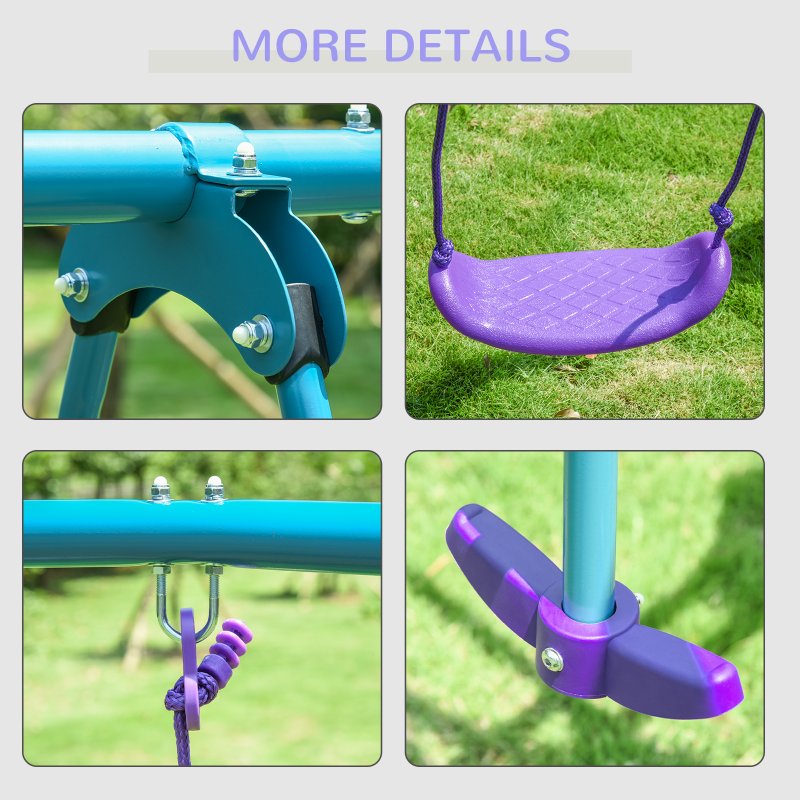 Outsunny Metal Garden Swing Set Height Adjustable Children Outdoor Backyard Play Set for Toddlers Over 3 Years Old, Purple