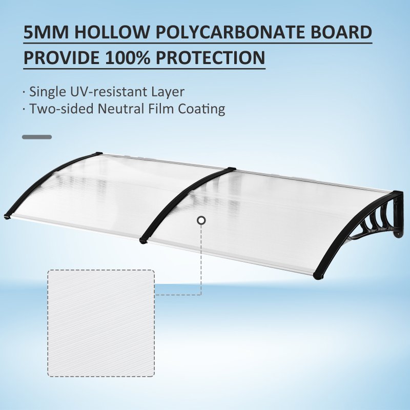 Outsunny Front Door Canopy, Waterproof Outdoor Awning, 75 x 195 cm Rain Shelter for Window, Porch and Front/Back Door, Clear