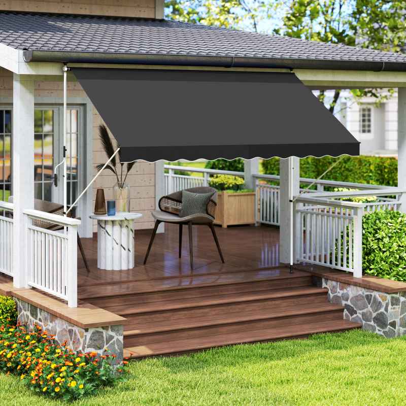 Outsunny Balcony 3 x 1.5m Manual Adjustable Awning, DIY Patio Clamp Awning Canopy, Retractable Shade Shelter Easy to Move for Balcony, Black