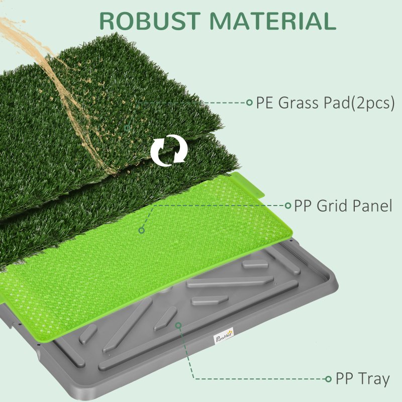PawHut Dog Toilet, Artificial Grass for Dogs with Tray for Potty Training Indoor Outdoor Use, Puppy Dog Grass Pad Easy to Clean, 2 Packs, 67 x 41cm, Green