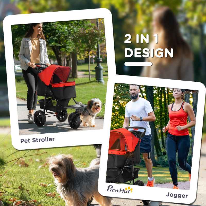 PawHut Dog Stroller Pet Pram, 3 Wheels Dog Pushchair with Brake, for Small Miniature Breeds, Cats, Red