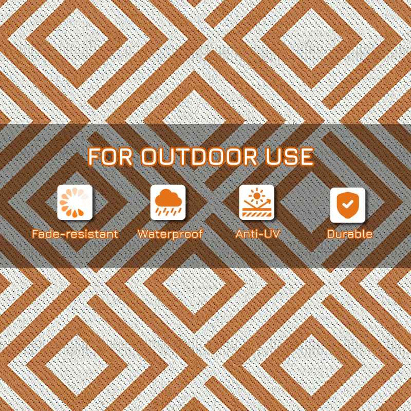 Outsunny Reversible Outdoor Rug with Carry Bag, Waterproof Plastic Straw Mat for Garden, Deck, RV, Picnic, Beach, Camping, 182 x 274cm, Brown
