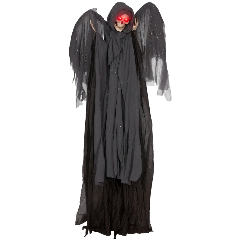 HOMCOM 195cm Winged Grim Reaper Outdoor Halloween Decoration, Halloween Animatronic with Sound Activated, Light Up Eyes, Sound Effects, Animated Prop for Haunted House