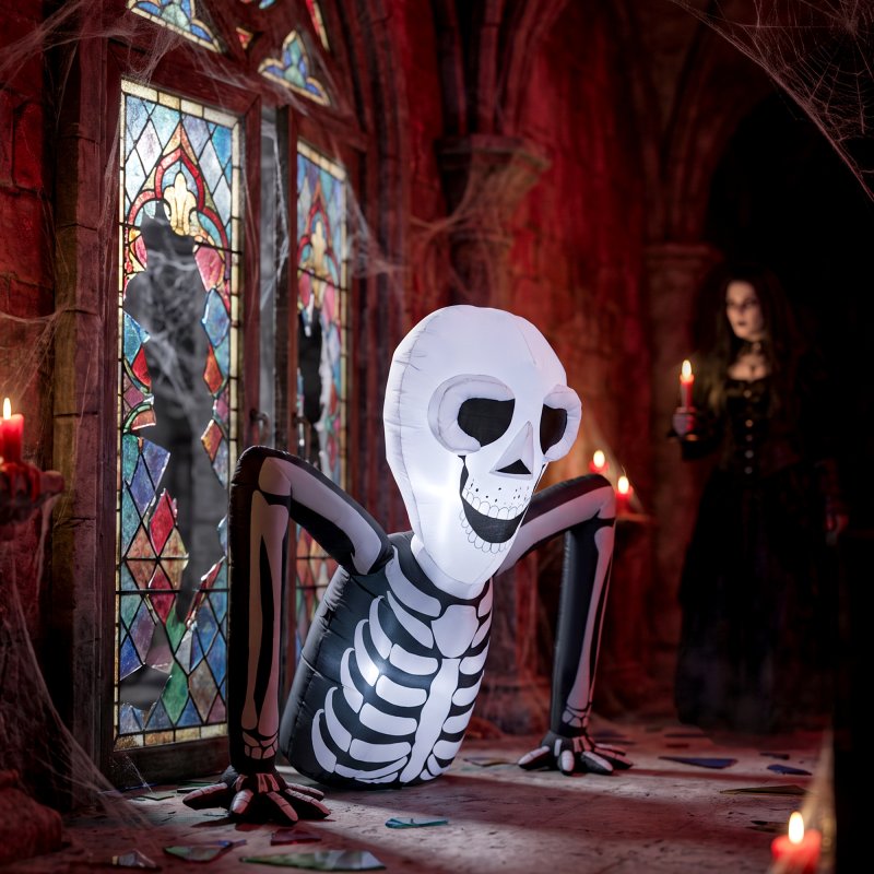 Outsunny 140 cm Inflatable Ground Crawling Skeleton, Scary Halloween Decoration, Blow Up Decoration with Built-in LED Lights for Garden Indoor Outdoor Decor