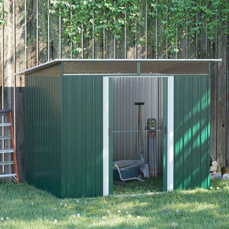 Outsunny 8.5 x 6ft Metal Shed with Lightsky Panels, Garden Storage Tool House with Double Doors for Garden, Patio and Lawn, Green