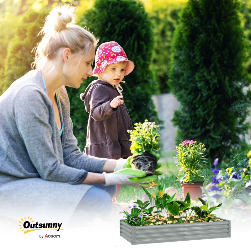 Outsunny Galvanised Raised Garden Bed, 180 x 90 x 30cm Raised Bed with Reinforcing Bars, Outdoor Raised Planter with Open Bottom for Vegetables, Flowers, Herbs, Silver