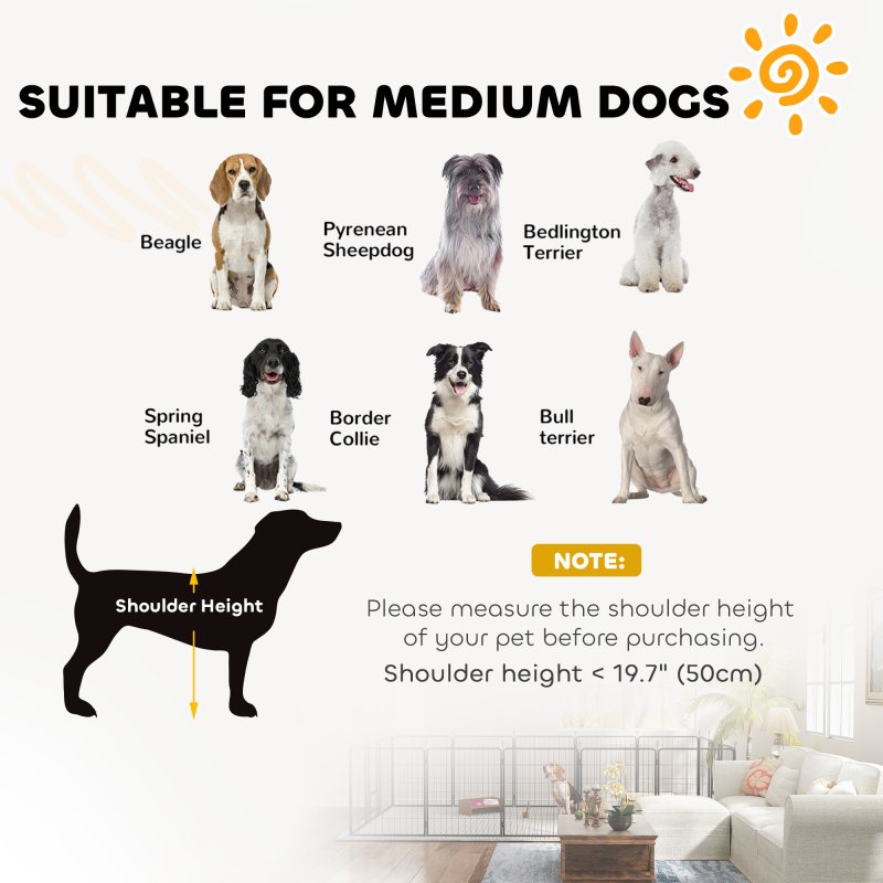 PawHut Dog Pen, 12 Panel Puppy Pen, Steel Dog Playpen, for Medium Breeds, 80cm Tall, Black