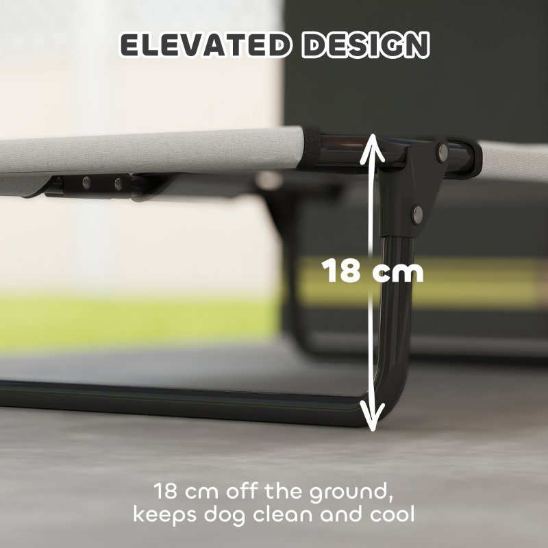 PawHut Raised Dog Bed, Portable Elevated Pet Cot with Breathable Mesh for Indoor Outdoor, for Small Medium Dogs, 75 x 51 x 18 cm, Light Grey