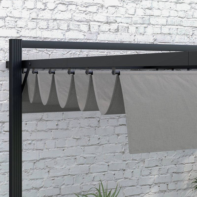 Outsunny 3 x 4m Pergola with Retractable Roof Canopy, Aluminium Frame Garden Gazebo Outdoor Sun Shade Shelter for Grill, Patio, Deck, Dark Grey