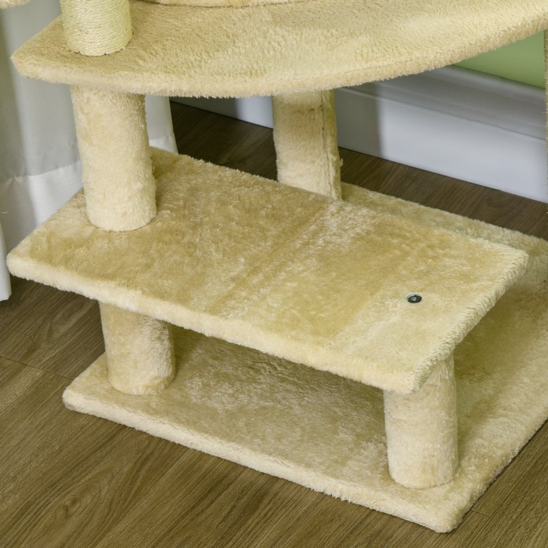 PawHut Cat Tree Tower for Indoor Cats Cat Scratching Post 100cm Climbing Frame Kitten Activity Centre with Sisal Condo Hammock Bed Hanging Toy, Cream White