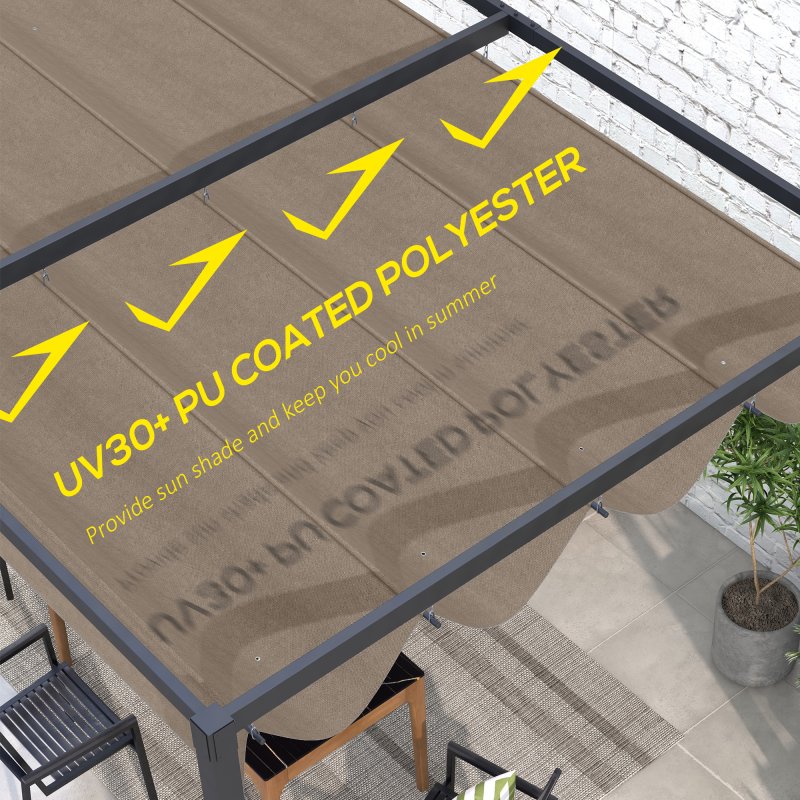 Outsunny Retractable Pergola Roof, Sun Shade Cover, UV30+ Protected Replacement Canopy Fabric for 3 x 2m Pergola Frame, Coffee