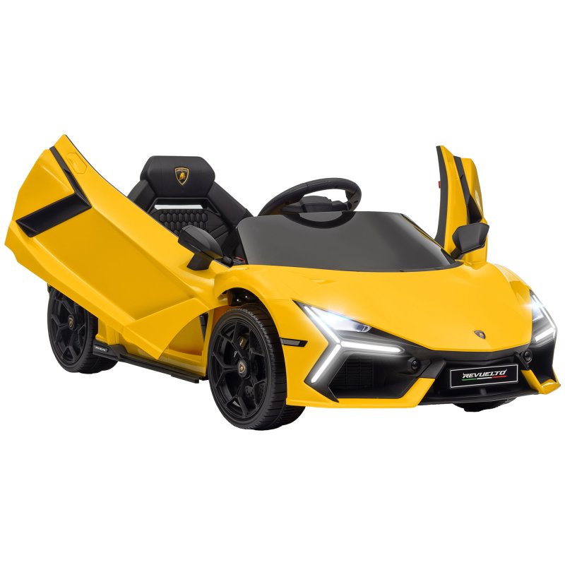 AIYAPLAY Lamborghini Revuelto Licensed Electric Car for Kids with Butterfly Doors, 12V Kids Electric Ride On with Suspension, Remote Control, LED Lights, Horn, USB, MP3 for 3-5 Years, Yellow