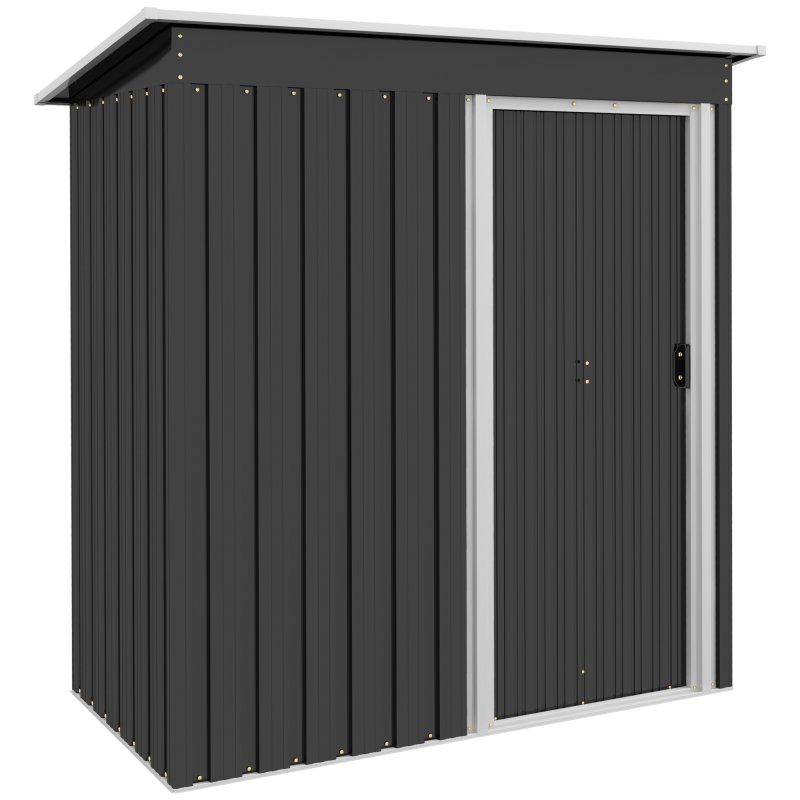 Outsunny 5 x 3ft Garden Storage Shed with Sliding Door and Sloped Roof, Lean to Outdoor Equipment Tool Shed for Garden, Black