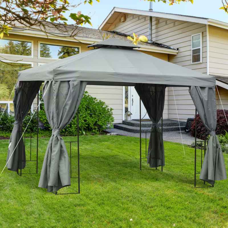 Outsunny 3 x 3 m Garden Gazebo Double Roof Marquee Patio Wedding Party Tent Canopy Shelter with Sidewalls (Dark Grey)