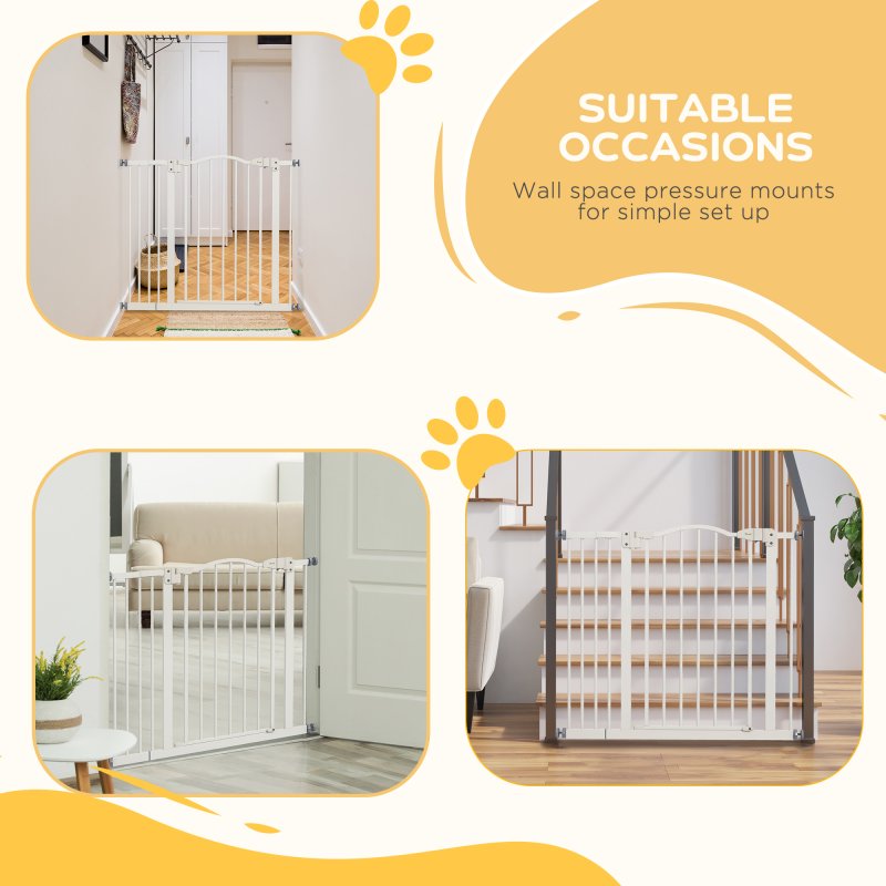 PawHut Pressure Fit Dog Stair Gate No Drilling Safety Gate Auto Close for Doorways, Hallways, 74-94cm Adjustable, 78cm Tall, White