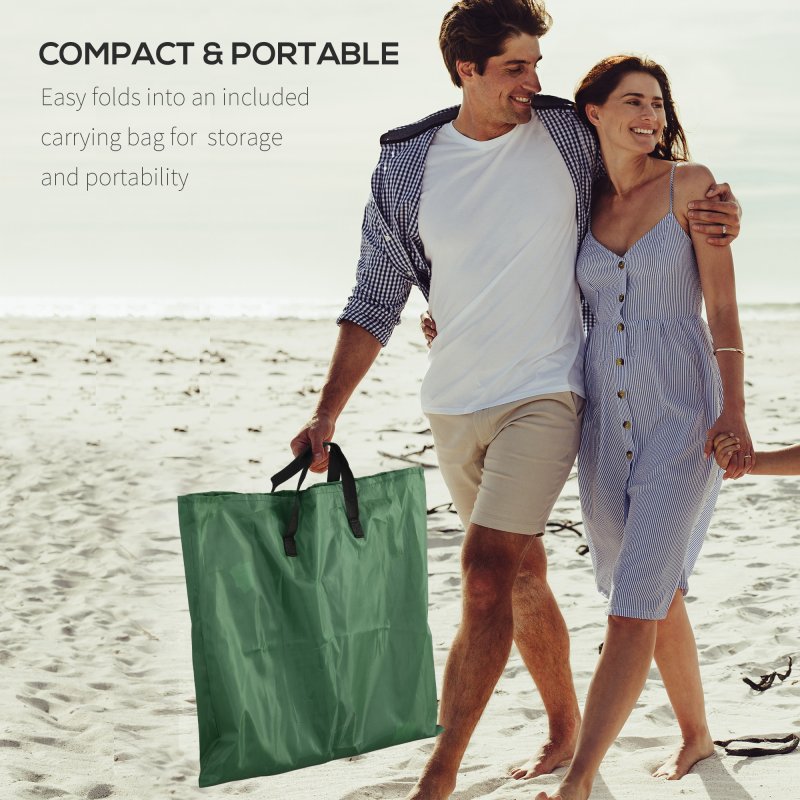 Outsunny Set of 2 Foldable Garden Beach Chair Mat Lightweight Outdoor Sun Lounger Seats Adjustable Back Metal Frame PE Fabric Head Pillow w/ Carry Bag, Green