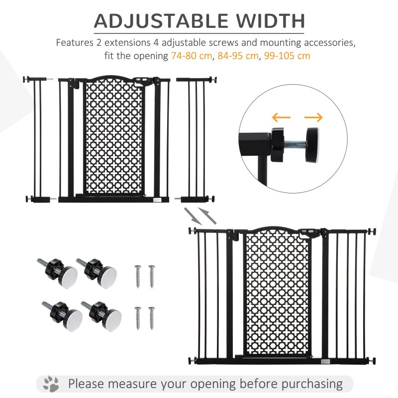 PawHut 74-105 cm Pressure Fit Safety Gate for Doorways and Staircases, Dog Gate, Pet Barrier for Hallways with Auto Close, Double Locking, 2 Extensions