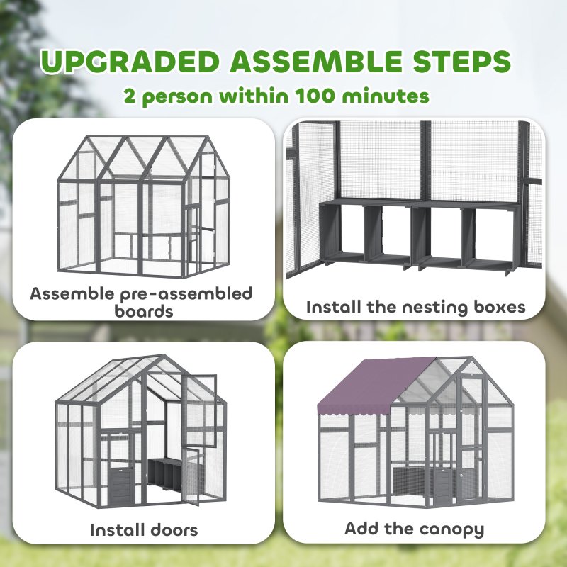 PawHut Chicken Run, Large Wooden Walk In Chicken Coop with Waterproof Cover, Split Door, 2 Nesting Boxes, 2 Roosting Bars, Poultry Hen Cage for 6-8 Chickens, Ducks, Geese, Rabbits, 1.7 x 1.8 x 1.8 m