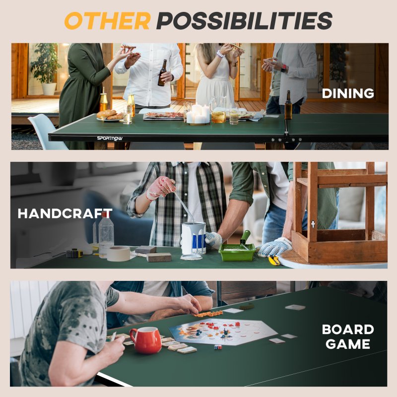 SPORTNOW 9FT Folding Table Tennis Table, Portable Full-Size Ping Pong Table w/ 8 Wheels, 2 Bats, 3 Balls, Quick Set-Up Indoor Game Table - Green