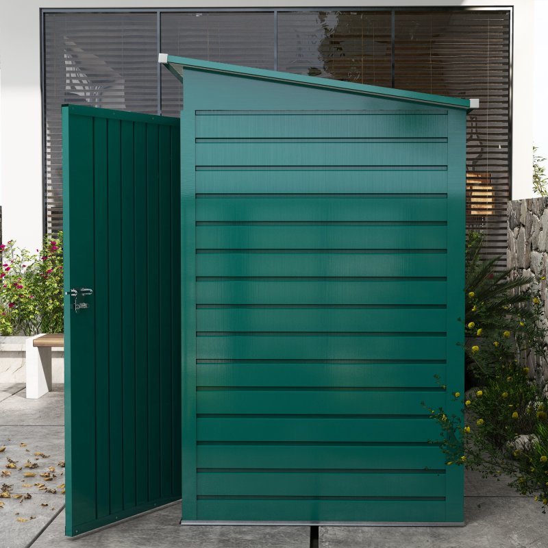 Outsunny 8 x 4FT Garden Shed, Galvanised Metal Shed, Easy to Assemble, Outdoor Tool Storage Shed with Pent Roof, Lockable Door and 2 Vents, Green