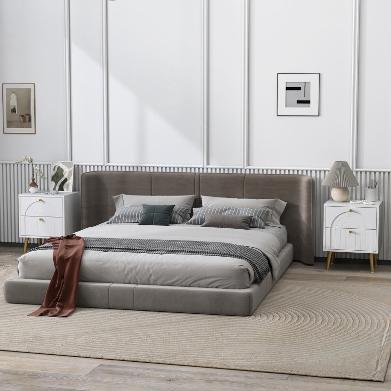 HOMCOM Bedside Table Set of 2, Modern Bedside Cabinets with 2 Drawers and Steel Legs, Side Tables for Living Room, Bedroom, 40 x 35 x 50 cm, White