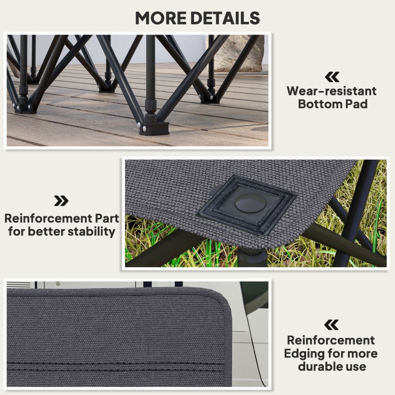 Outsunny 6 Seater Folding Bench, Outdoor Camping Chair Portable Sports Spectator Chair with Metal Frame, Cup Holder & Carry Bag, Charcoal Grey