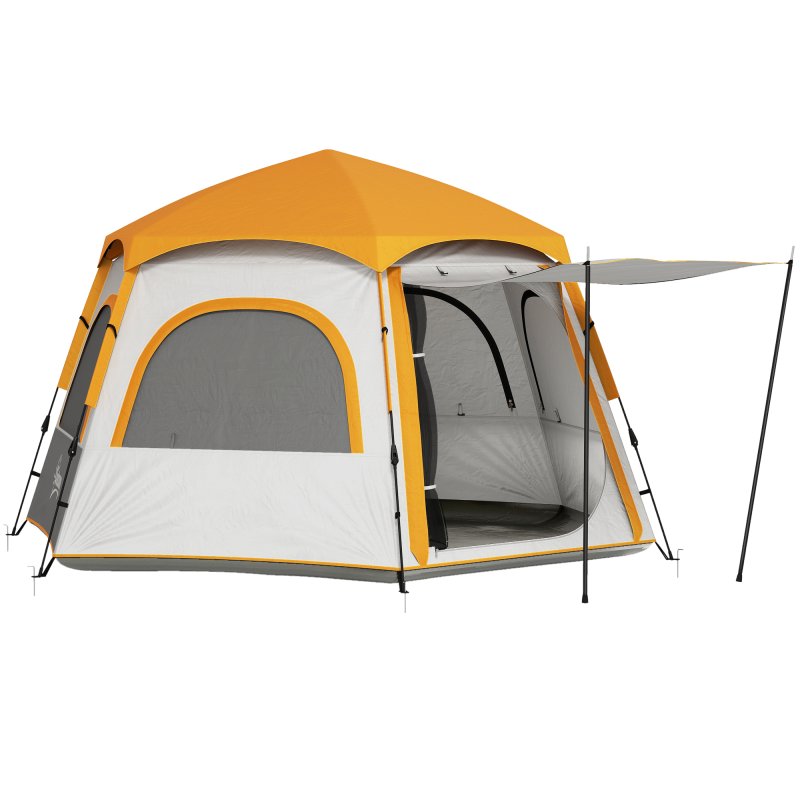 Outsunny Instant Pop Up Camping Tent, 2/3/4 Person Easy Setup Dome Family Tent with Vestibule, Rainfly, 4 Mesh Windows & 2 Doors, Hexagonal Design, Waterproof & UV Protected, Light Grey