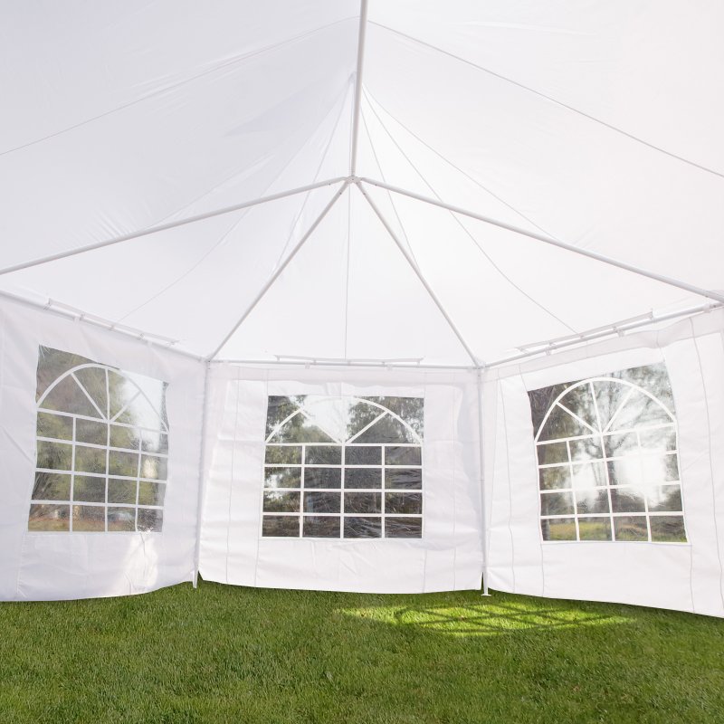 Outsunny 8 Sides Octagonal Garden Gazebo Marquee Party Tent Wedding Canopy Outdoor Heavy Duty Metal Frame (6.8m x 5m) - White