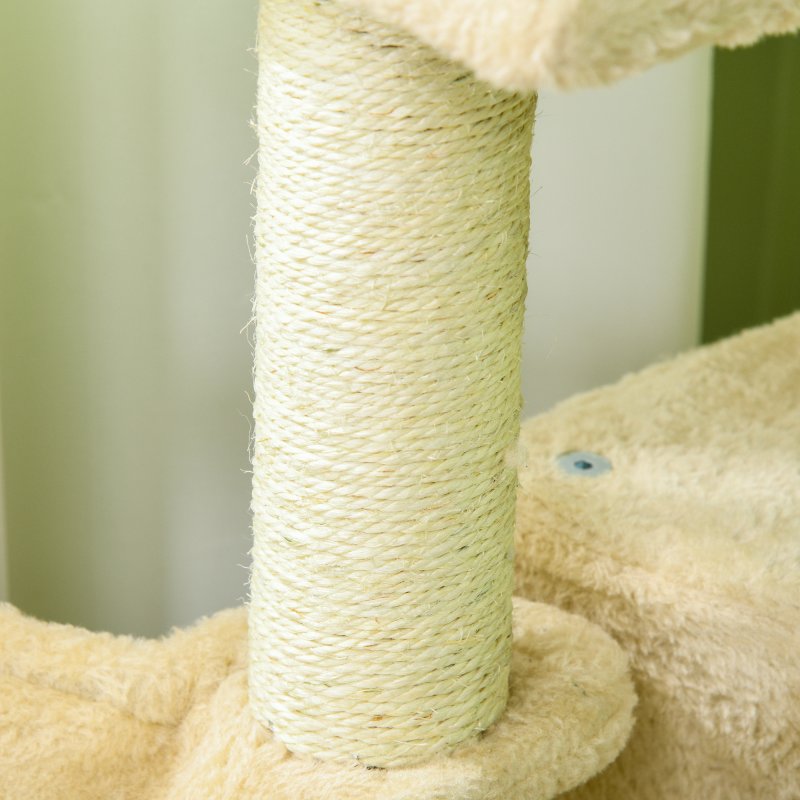PawHut Cat Tree Tower for Indoor Cats Cat Scratching Post 100cm Climbing Frame Kitten Activity Centre with Sisal Condo Hammock Bed Hanging Toy, Cream White