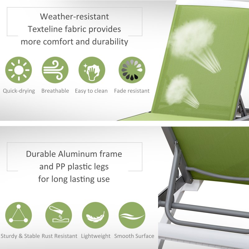 Outsunny Portable Outdoor Chaise Lounge Sun Lounger with Adjustable Back, Breathable Texteline, Green