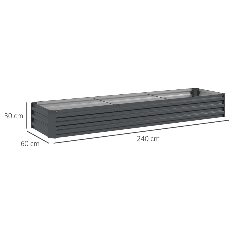 Outsunny Galvanised Raised Bed for Garden, Rectangular Outdoor Elevated Planter Box with Safety Edging and Open Bottom for Growing Flowers, Herbs and Vegetables, 240 x 60 cm, Grey