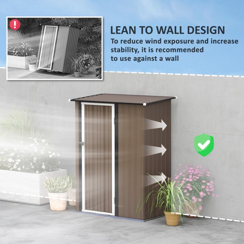 Outsunny 5ft x 3ft Metal Garden Storage Shed, Outdoor Tool Shed with Sloped Roof, Lockable Door for Tools, Equipment, Brown