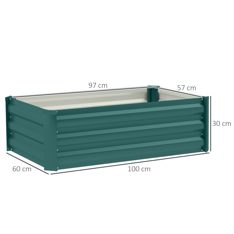 Outsunny Set of 2 Raised Garden Bed, Outdoor Planter Box with Galvanised Steel Frame for Growing Vegetables, Flowers and Herbs, 100 x 60 x 30cm, Green