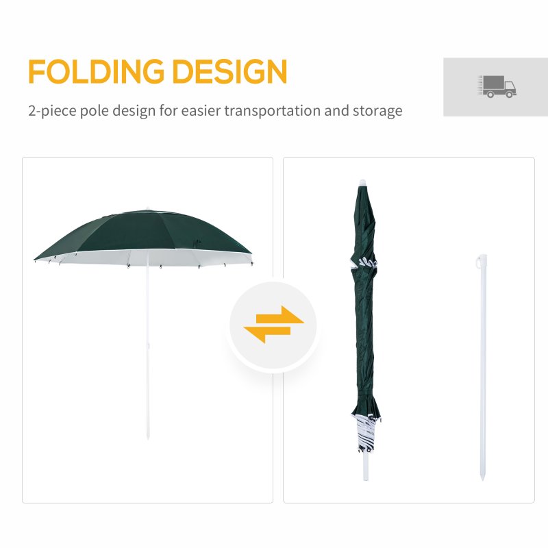 Outsunny 2m UV Protection Fishing Beach Umbrella Brolly Shelter w/ Side Panel Tent Green