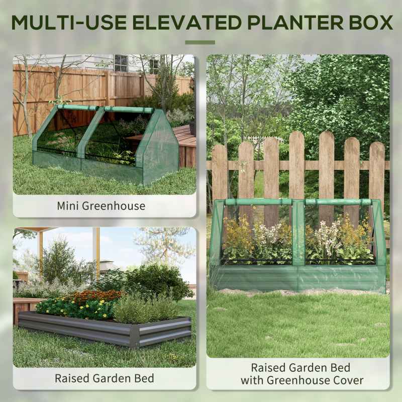 Outsunny Raised Garden Bed with Mini Greenhouse, Outdoor Metal Planter Box with Cover, for Herbs and Vegetables, Use for Patio, Garden, Balcony, Green and Dark Grey