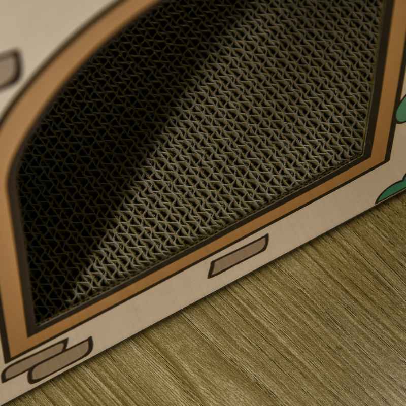 PawHut Cardboard Cat House with Scratcher, Catnip, Recyclable Corrugate Scratcher for Indoor Cats, Cat Scratching Board Pad,  42 x 30 x 37cm