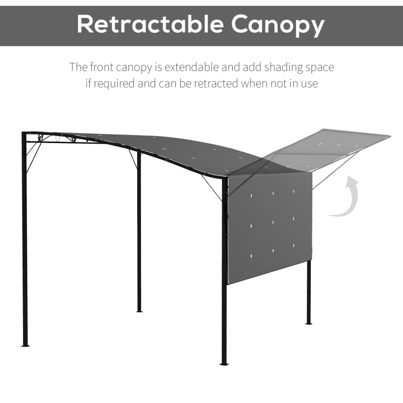 Outsunny 3 x 2.5m Patio Metal Gazebo Door Window Awning Wall Mount Canopy Outdoor Sunshade with Extended Shelter Charcoal Grey