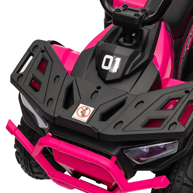 AIYAPLAY 12V Kids Electric Ride on ATV, Battery Powered Quad Bike with 4 Suspension Wheels, Forward Reverse Function, Headlights, Music, Storage Basket, for Ages 3-5 Years, Pink