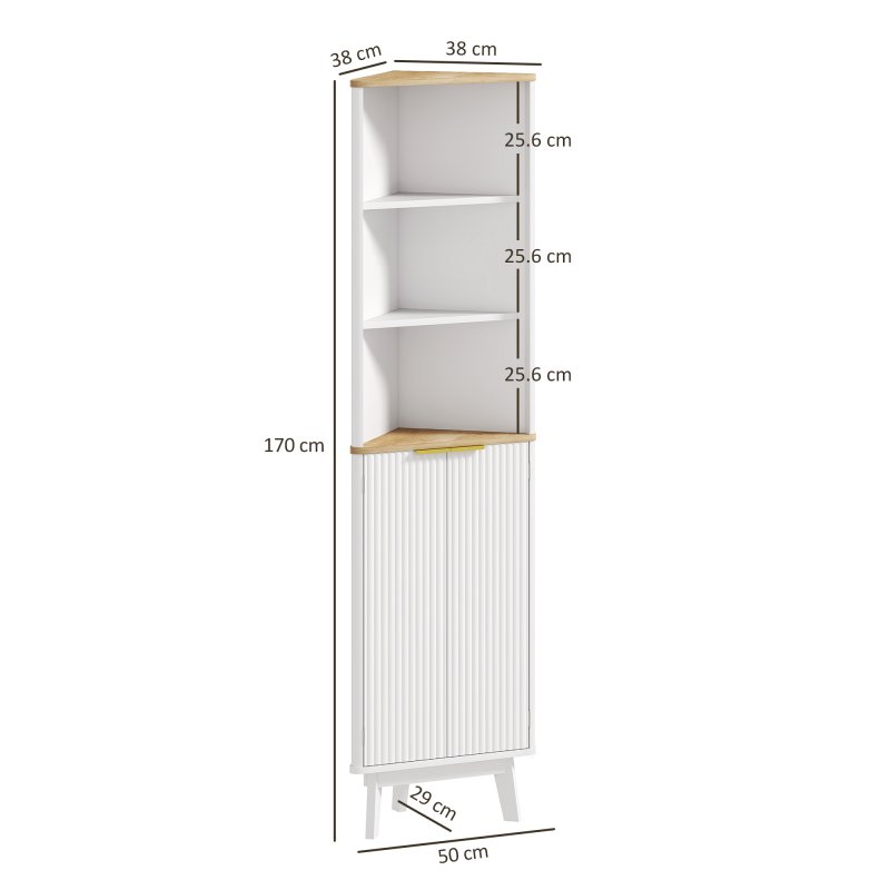 HOMCOM Tall Bathroom Storage Cabinet, Slim Bathroom Storage Unit with Doors and Adjustable Shelves, Freestanding Bathroom Cabinet with Curved Profile Design, White