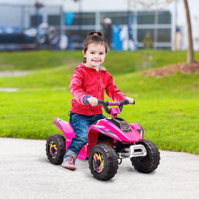 HOMCOM 6V Kids Electric Ride on Car All Terrain Vehicle Toy Quad Bike w/ Forward Reverse Functions Toddlers for 18-36 Months Old Pink