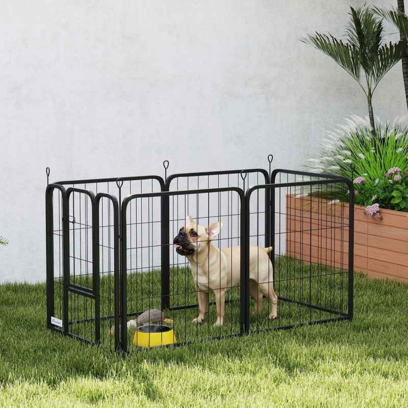 PawHut Dog Pen, 6 Panel Puppy Pen, Steel Dog Playpen, for Small Breeds, 60cm Tall, Black