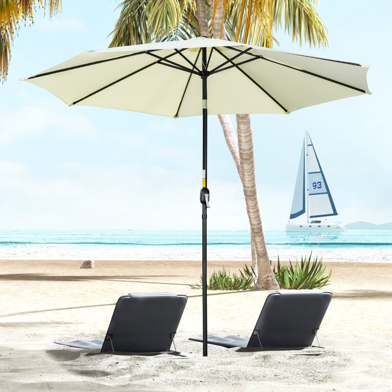 Outsunny 3(m) Tilting Parasol Garden Umbrellas, Outdoor Sun Shade with 8 Ribs, Tilt and Crank Handle for Balcony, Bench, Garden - Beige