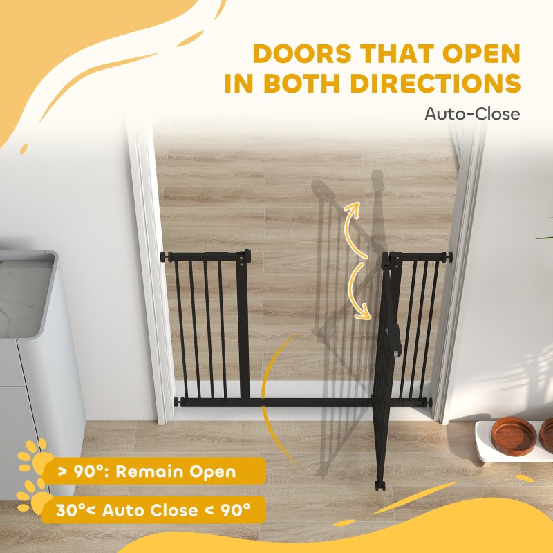 PawHut Dog Gate Stair Gate Pressure Fit Pets Barrier Auto Close for Doorway Hallway, 74-100cm Wide Adjustable, Black