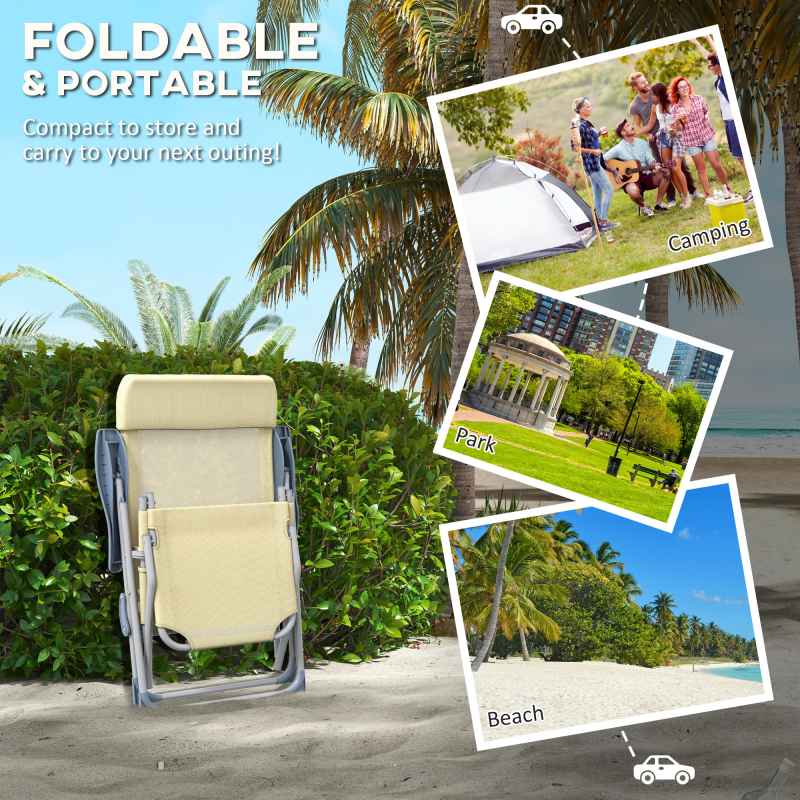 Outsunny Outdoor Sun Lounger Set of 2, Reclining Garden Chairs with Adjustable Footrest, 2 Pieces Recliner with 5-level Adjustable Backrest, Headrest, Beige
