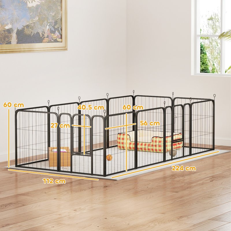 PawHut Dog Pen, 12 Panel Puppy Pen, Steel Dog Playpen, for Small Breeds, 60cm Tall, Black